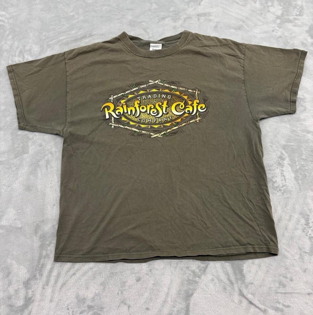 Vintage Retro Rainforest Cafe Green T-Shirt size XL Y2K Disney